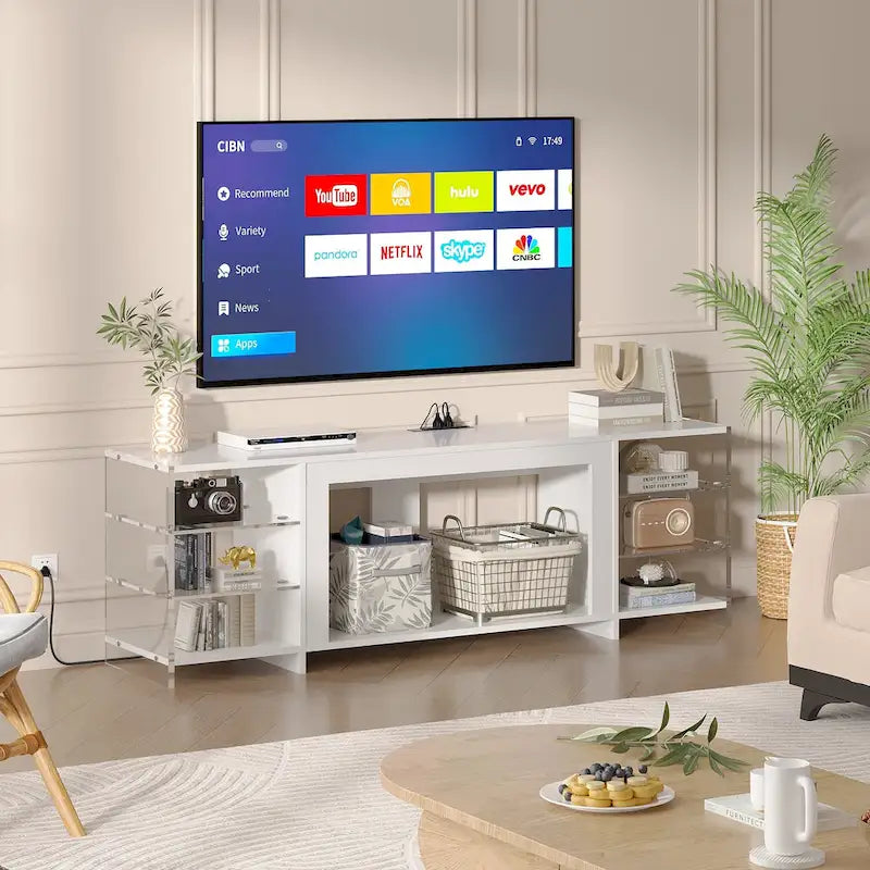 VECELO 70  Rustic TV Stand without/with Fireplace Heater(2 Options),Media Entertainment Center Table with Storage Shelves