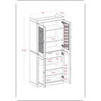 100% Solid Wood Pantry Cabinet with Frosted Glass Doors, Solid Doors, 2-Drawers and Adjustable Shelves