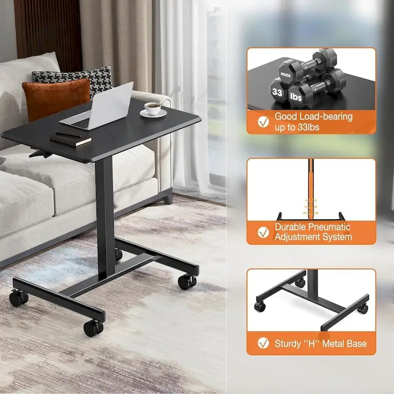 42.5  H Tall Small Standing Desk Mobile Portable Rolling Laptop PC Table Adjustable Height w/ Wheels