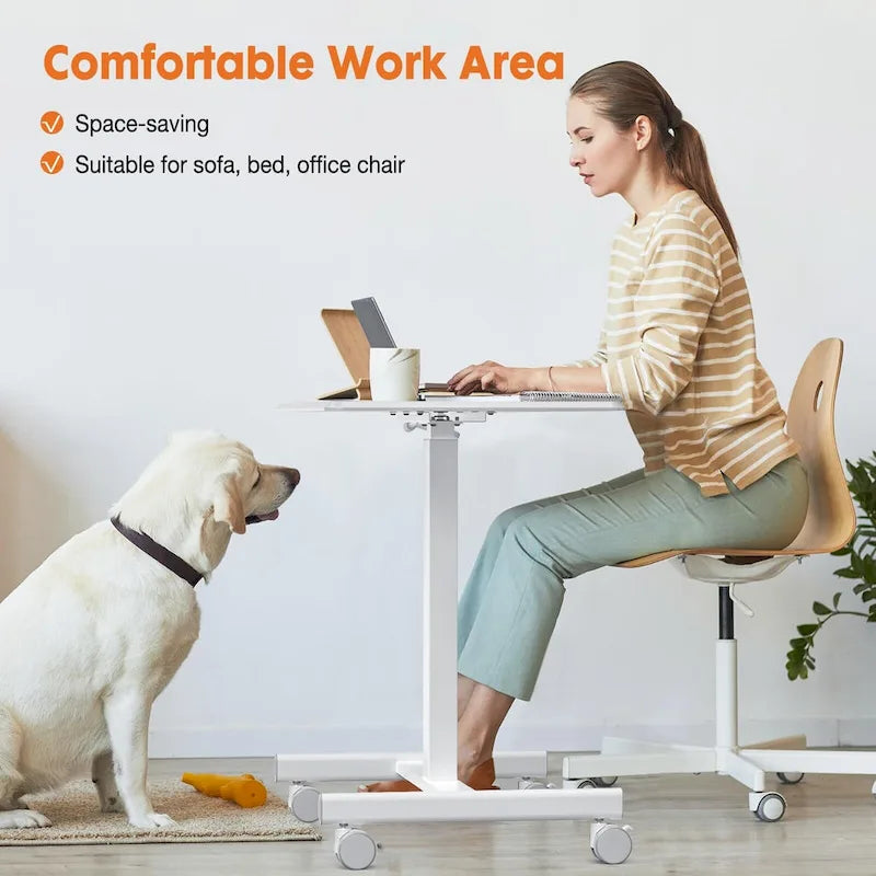 42.5  H Tall Small Standing Desk Mobile Portable Rolling Laptop PC Table Adjustable Height w/ Wheels