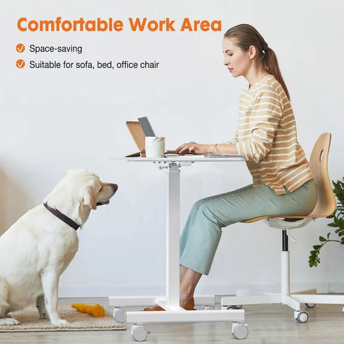 42.5  H Tall Small Standing Desk Mobile Portable Rolling Laptop PC Table Adjustable Height w/ Wheels