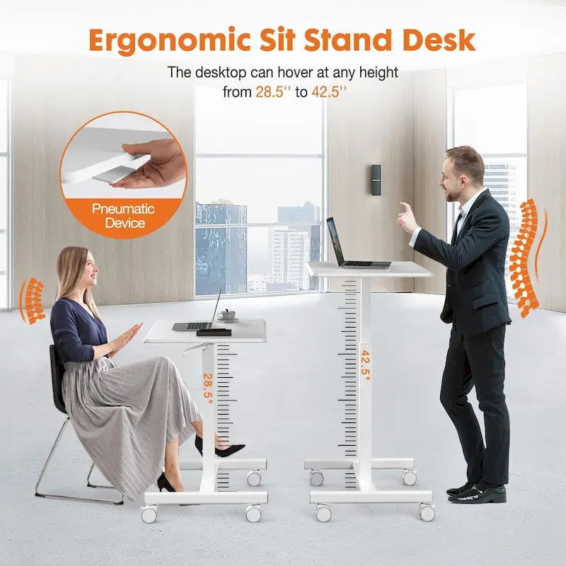 42.5  H Tall Small Standing Desk Mobile Portable Rolling Laptop PC Table Adjustable Height w/ Wheels