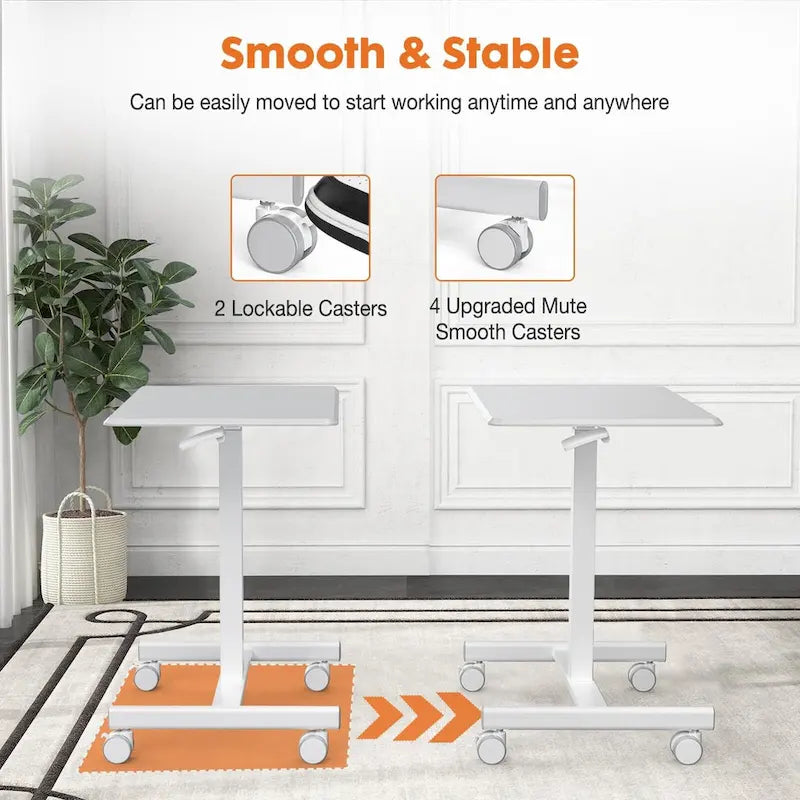 42.5  H Tall Small Standing Desk Mobile Portable Rolling Laptop PC Table Adjustable Height w/ Wheels