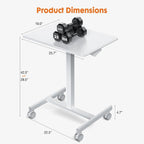 42.5  H Tall Small Standing Desk Mobile Portable Rolling Laptop PC Table Adjustable Height w/ Wheels