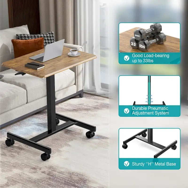 42.5  H Tall Small Standing Desk Mobile Portable Rolling Laptop PC Table Adjustable Height w/ Wheels