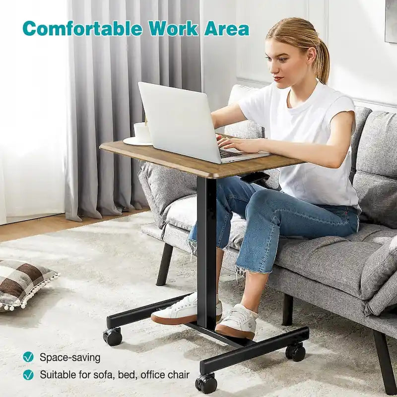 42.5  H Tall Small Standing Desk Mobile Portable Rolling Laptop PC Table Adjustable Height w/ Wheels