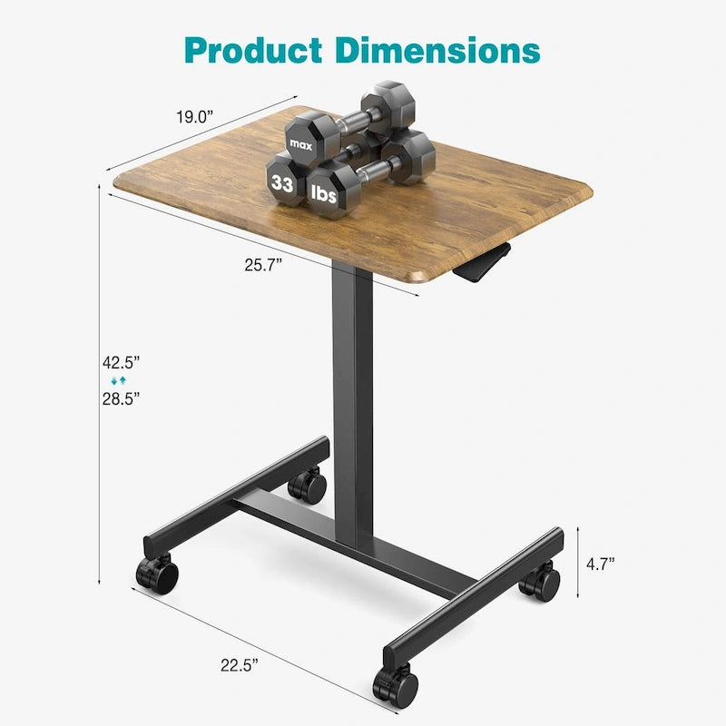 42.5  H Tall Small Standing Desk Mobile Portable Rolling Laptop PC Table Adjustable Height w/ Wheels
