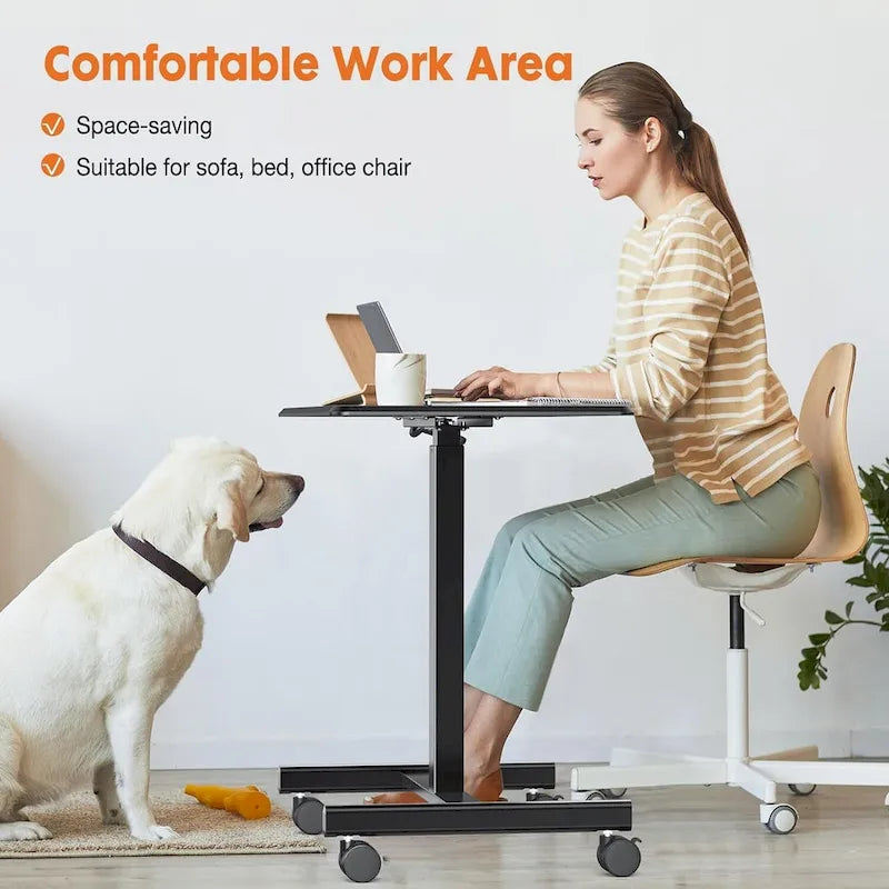 42.5  H Tall Small Standing Desk Mobile Portable Rolling Laptop PC Table Adjustable Height w/ Wheels