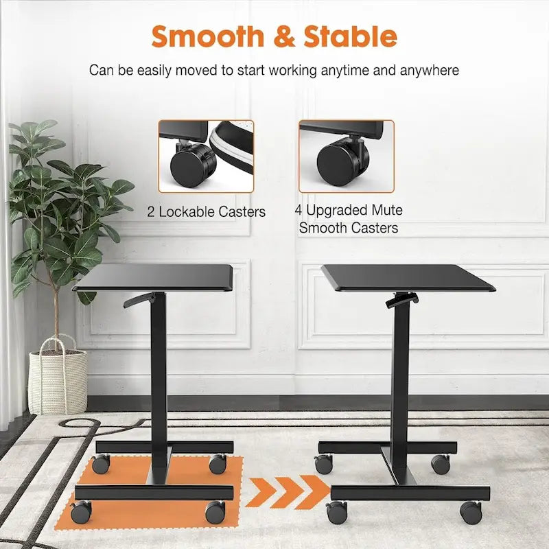42.5  H Tall Small Standing Desk Mobile Portable Rolling Laptop PC Table Adjustable Height w/ Wheels
