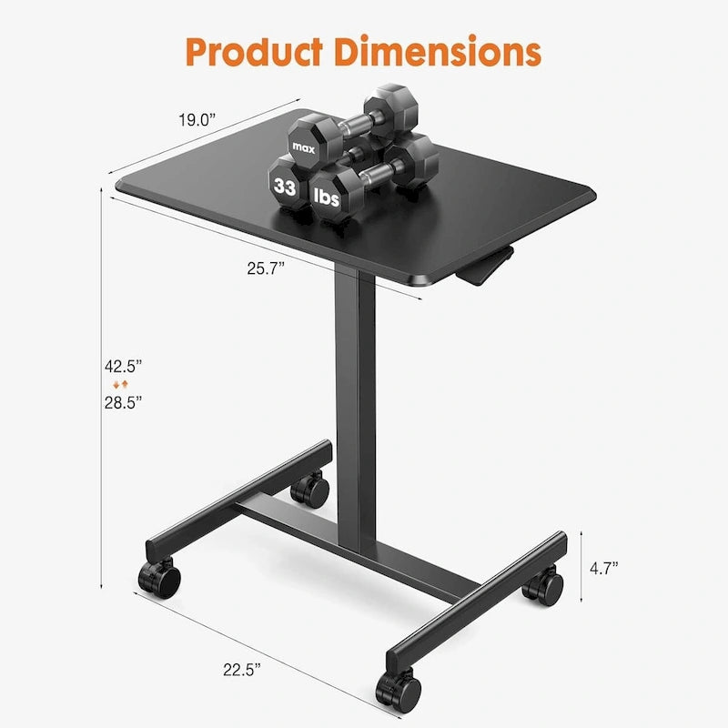 42.5  H Tall Small Standing Desk Mobile Portable Rolling Laptop PC Table Adjustable Height w/ Wheels
