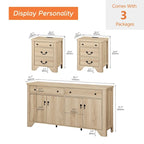 WAMPAT Farmhouse 3PCS Bedroom Set, 59  W Large Sideboard Buffet Cabinet,and Wood Nightstands Set of 2 with Charging Station