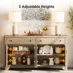WAMPAT Farmhouse 3PCS Bedroom Set, 59  W Large Sideboard Buffet Cabinet,and Wood Nightstands Set of 2 with Charging Station