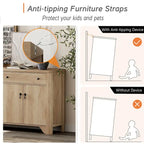 WAMPAT Farmhouse 3PCS Bedroom Set, 59  W Large Sideboard Buffet Cabinet,and Wood Nightstands Set of 2 with Charging Station