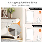 WAMPAT Farmhouse 3PCS Bedroom Set, 59  W Large Sideboard Buffet Cabinet,and Wood Nightstands Set of 2 with Charging Station