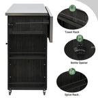 Outdoor Solid Fir Wood Kitchen Island with Stainless Steel Top,Mobile Outdoor Cart with Barn Doors,Drawer