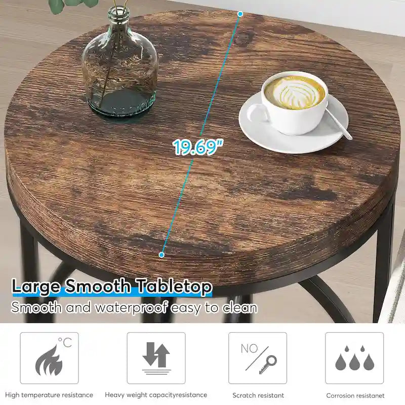 Modern Round Side End Table for Living Room, Tall Narrow Nightstand for Bedroom