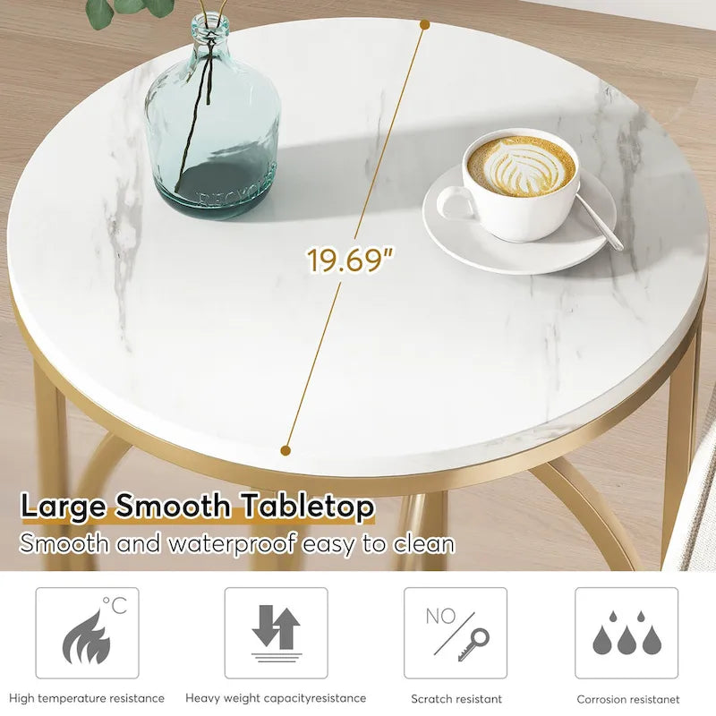 Modern Round Side End Table for Living Room, Tall Narrow Nightstand for Bedroom