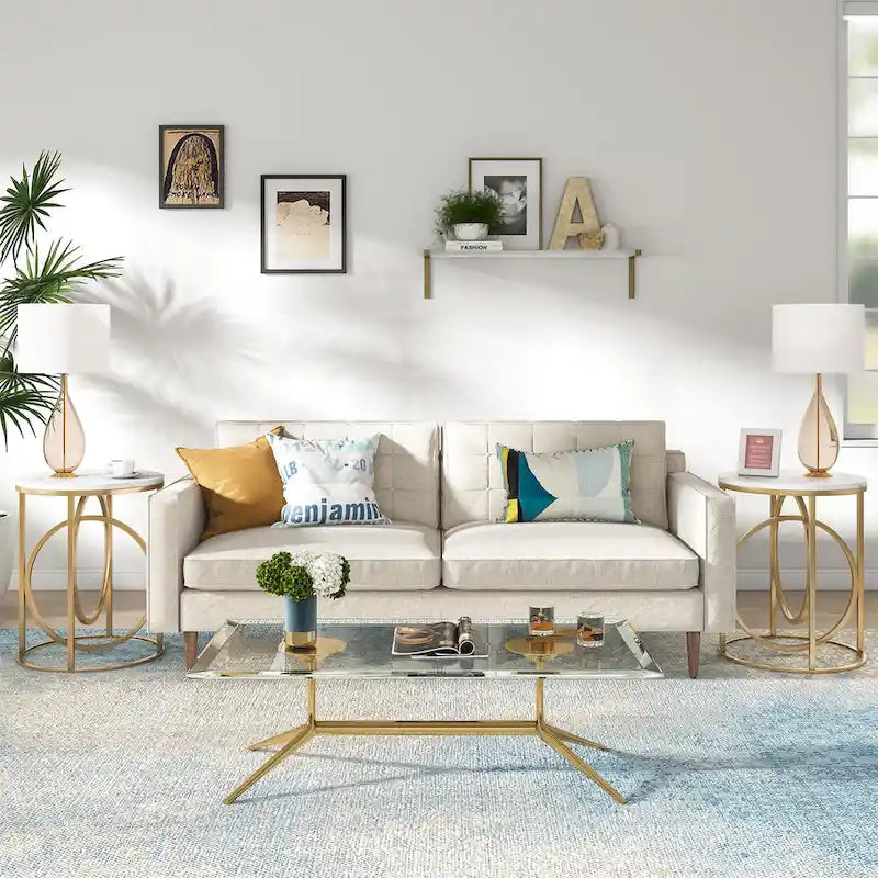 Modern Round Side End Table for Living Room, Tall Narrow Nightstand for Bedroom