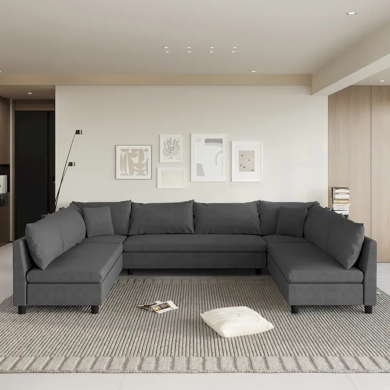 116  Chenille U-Shaped Modular Sectional Sofa, 8-Seater