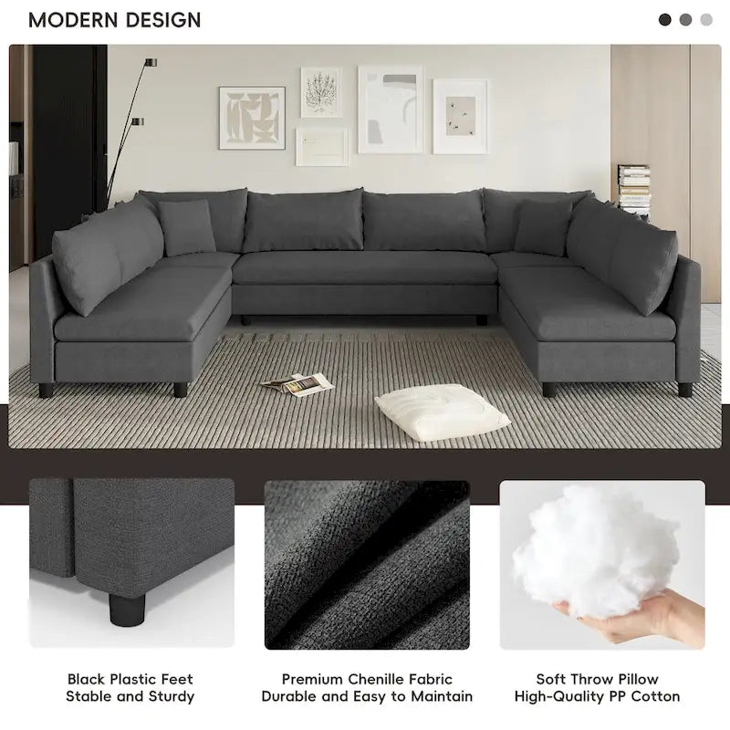 116  Chenille U-Shaped Modular Sectional Sofa, 8-Seater