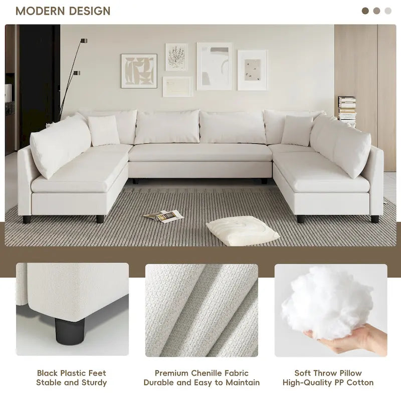 116  Chenille U-Shaped Modular Sectional Sofa, 8-Seater