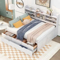 Full Size Wooden Captain Platform Bed with Built-in Bookshelves, Three Storage Drawers and Trundle