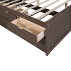 Full Size Wooden Captain Platform Bed with Built-in Bookshelves, Three Storage Drawers and Trundle