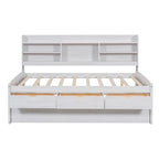 Full Size Wooden Captain Platform Bed with Built-in Bookshelves, Three Storage Drawers and Trundle