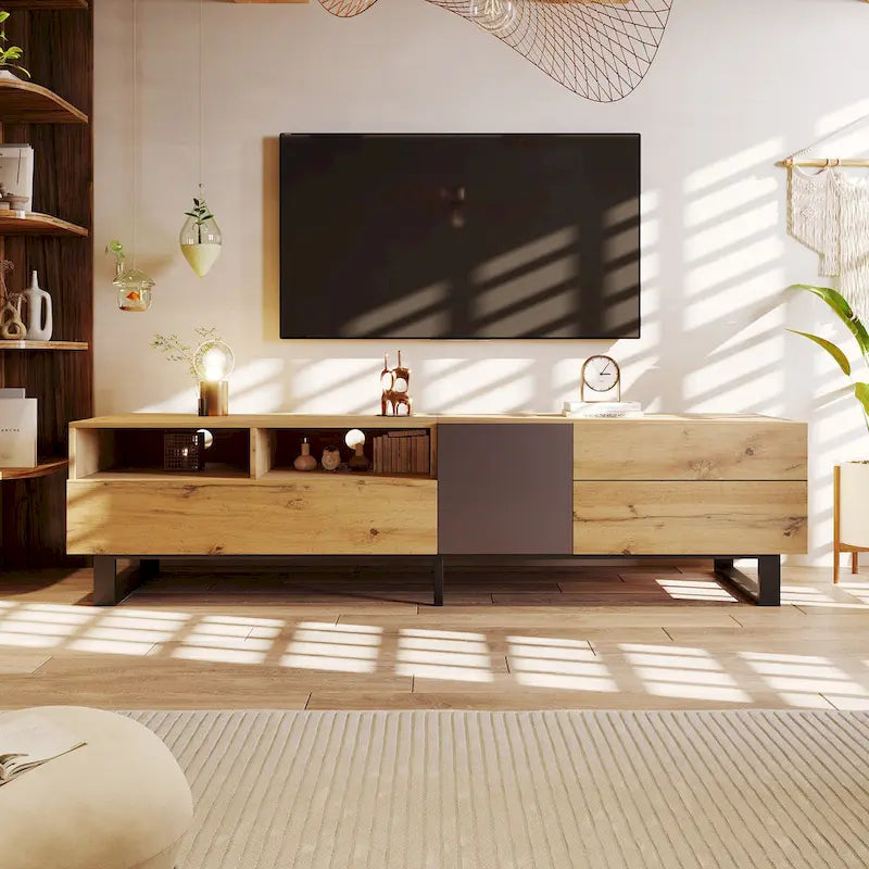 70.9  TV Stand with Double Storage Space and Drop Down Door for TVs Up to 80