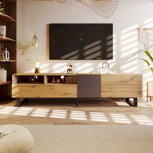 70.9  TV Stand with Double Storage Space and Drop Down Door for TVs Up to 80