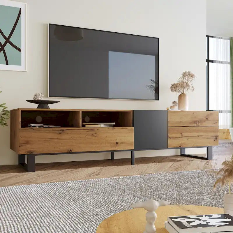 70.9  TV Stand with Double Storage Space and Drop Down Door for TVs Up to 80