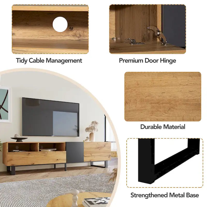70.9  TV Stand with Double Storage Space and Drop Down Door for TVs Up to 80