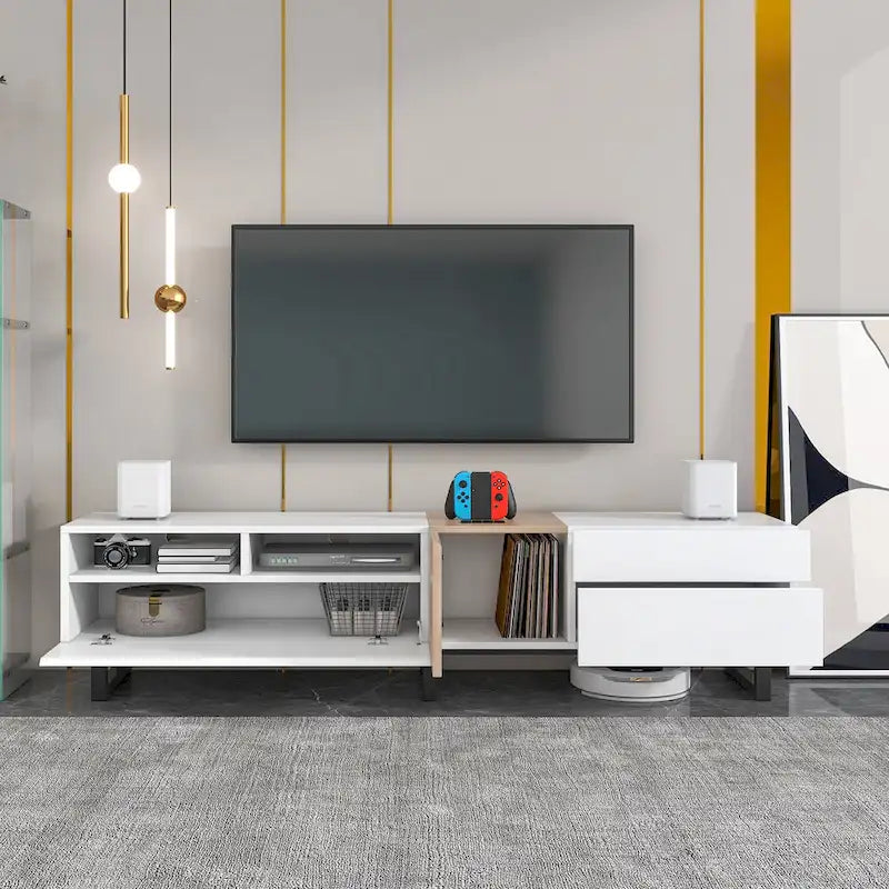 70.9  TV Stand with Double Storage Space and Drop Down Door for TVs Up to 80