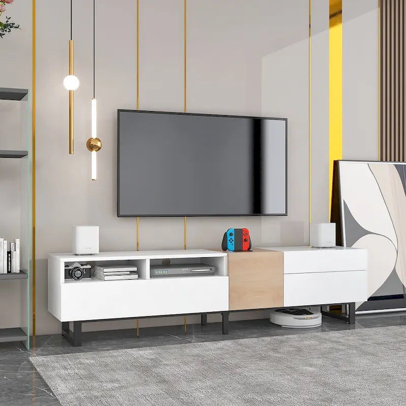 70.9  TV Stand with Double Storage Space and Drop Down Door for TVs Up to 80
