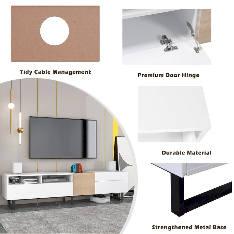 70.9  TV Stand with Double Storage Space and Drop Down Door for TVs Up to 80