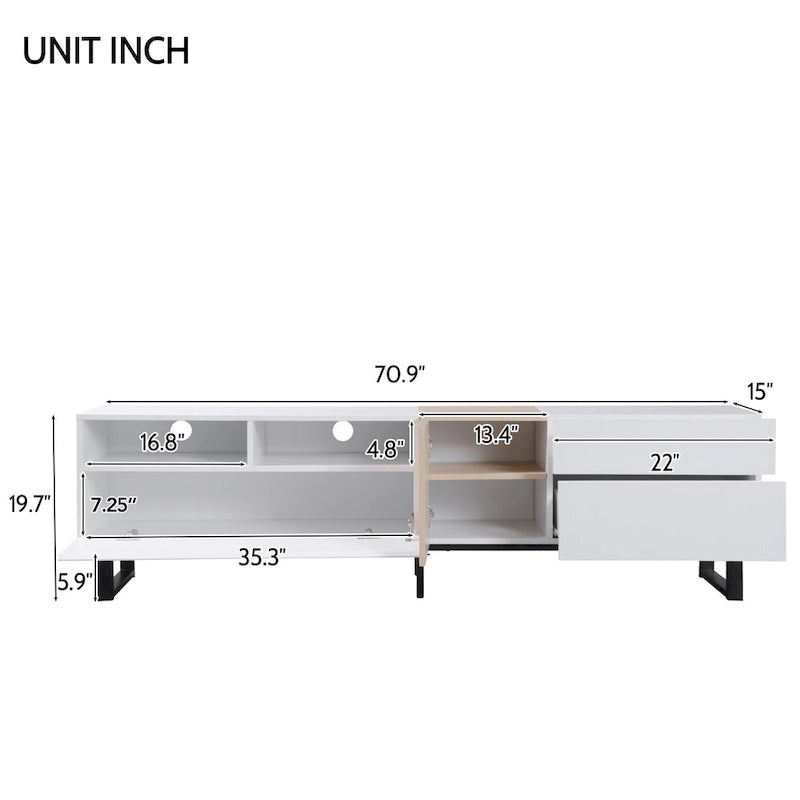 70.9  TV Stand with Double Storage Space and Drop Down Door for TVs Up to 80