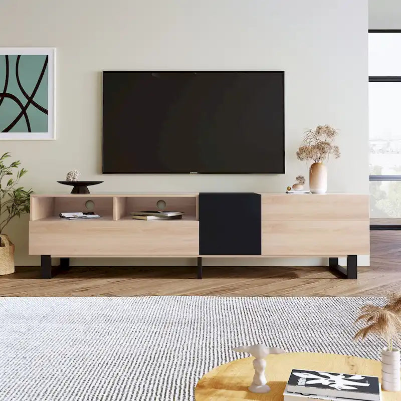 70.9  TV Stand with Double Storage Space and Drop Down Door for TVs Up to 80