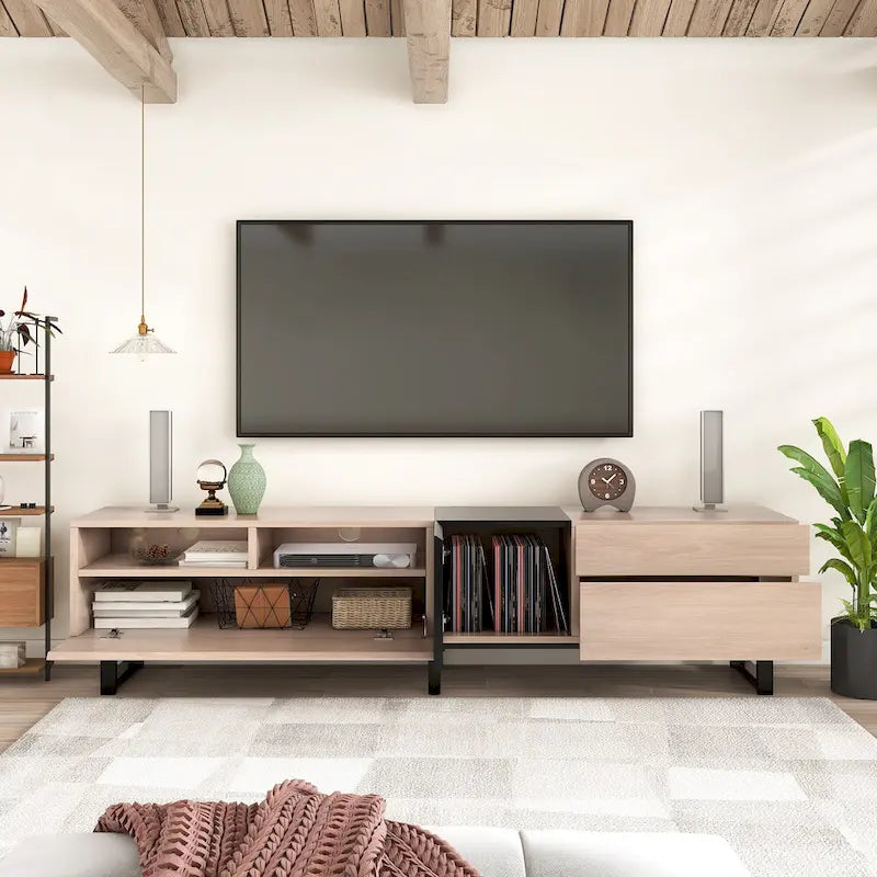 70.9  TV Stand with Double Storage Space and Drop Down Door for TVs Up to 80