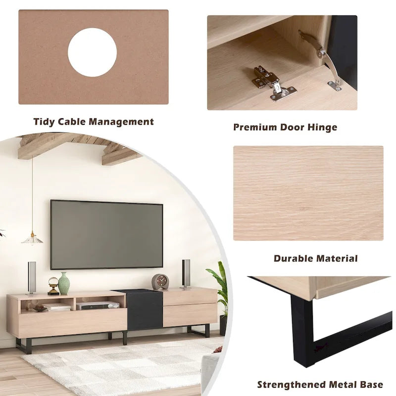 70.9  TV Stand with Double Storage Space and Drop Down Door for TVs Up to 80