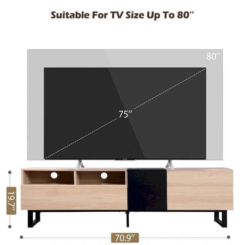 70.9  TV Stand with Double Storage Space and Drop Down Door for TVs Up to 80