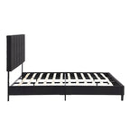 Black Linen King Size Upholstered Platform Bed Frame with Button Tufted Headboard, Wood Slat Support, No Box Spring Needed