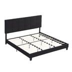 Black Linen King Size Upholstered Platform Bed Frame with Button Tufted Headboard, Wood Slat Support, No Box Spring Needed