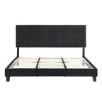 Black Linen King Size Upholstered Platform Bed Frame with Button Tufted Headboard, Wood Slat Support, No Box Spring Needed
