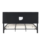 Black Linen King Size Upholstered Platform Bed Frame with Button Tufted Headboard, Wood Slat Support, No Box Spring Needed