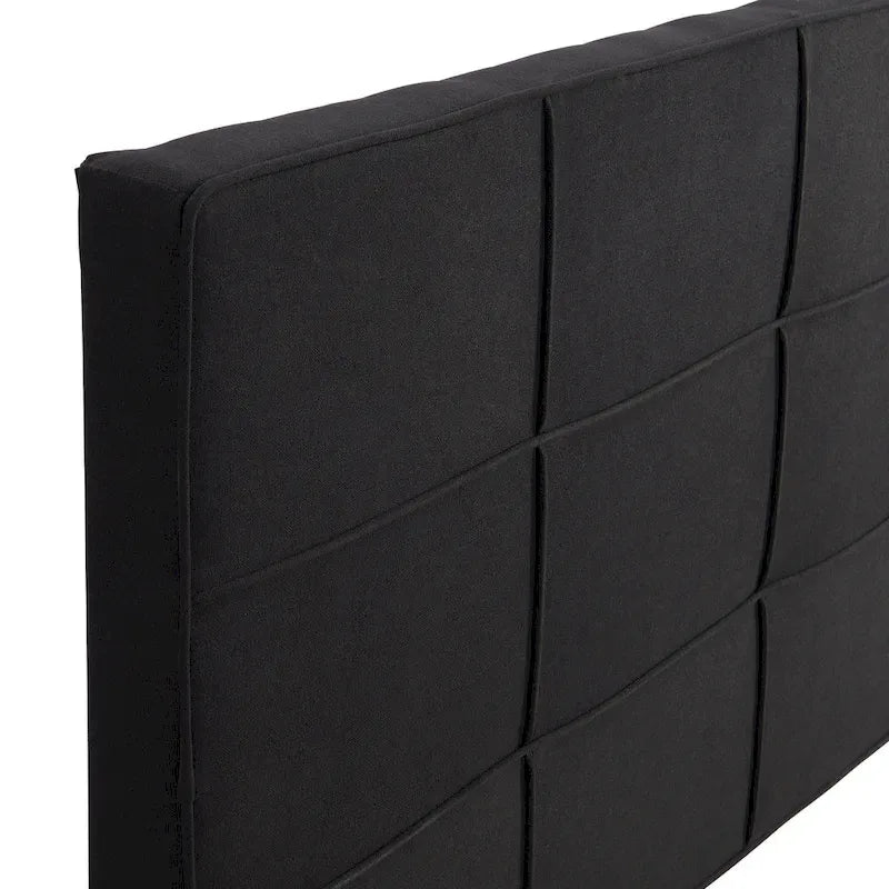 Black Linen King Size Upholstered Platform Bed Frame with Button Tufted Headboard, Wood Slat Support, No Box Spring Needed