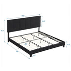 Black Linen King Size Upholstered Platform Bed Frame with Button Tufted Headboard, Wood Slat Support, No Box Spring Needed