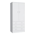 19  Modern Double-door Armoire with 3 Drawers and 1 Hanging Rod for Bedroom