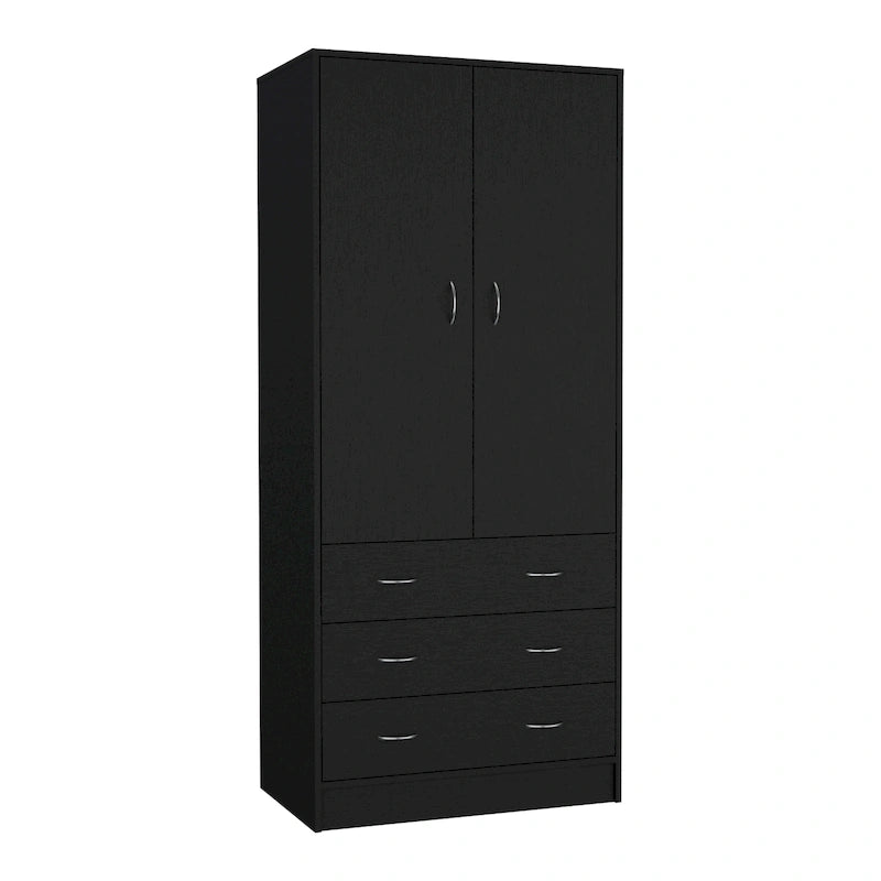 19  Modern Double-door Armoire with 3 Drawers and 1 Hanging Rod for Bedroom