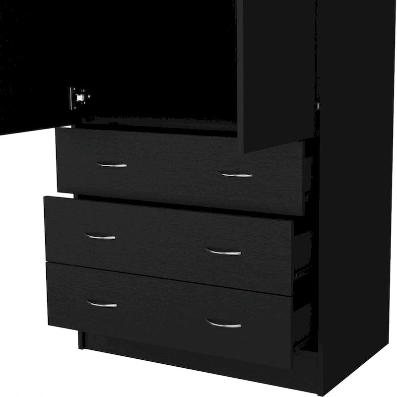 19  Modern Double-door Armoire with 3 Drawers and 1 Hanging Rod for Bedroom