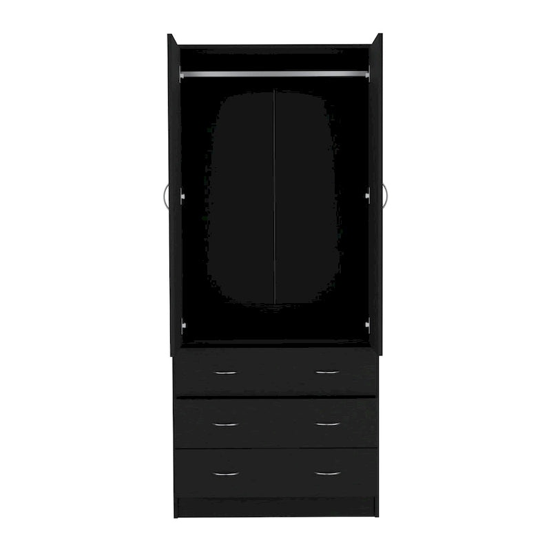 19  Modern Double-door Armoire with 3 Drawers and 1 Hanging Rod for Bedroom